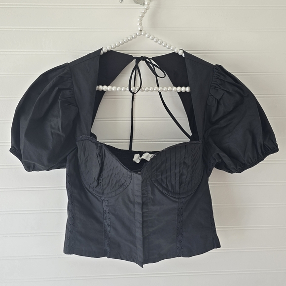 New Astr the Label Black Puff Sleeve Lace Corset Top Small - Picture 5 of 11
